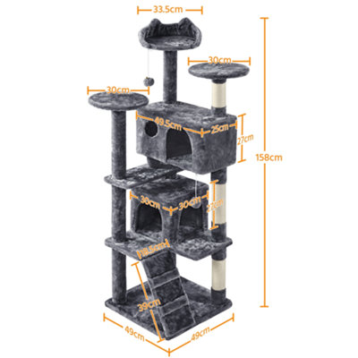Yaheetech Dark Grey 158cm Multilevel Cat Tree Plush Cat Tower Medium