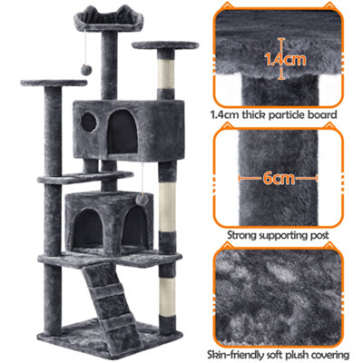 Yaheetech Dark Grey 158cm Multilevel Cat Tree Plush Cat Tower Medium