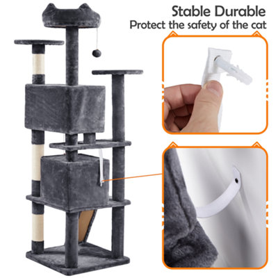 Yaheetech Dark Grey 158cm Multilevel Cat Tree Plush Cat Tower Medium