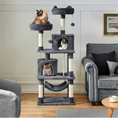 Yaheetech Dark Grey 158cm Multilevel Cat Tree Tower with 2 Condos & Scratching Post