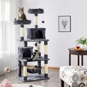 Yaheetech Dark Grey 158cm Multilevel Cat Tree Tower with 2 Condos & Scratching Post