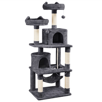 Yaheetech Dark Grey 158cm Multilevel Cat Tree Tower with 2 Condos & Scratching Post