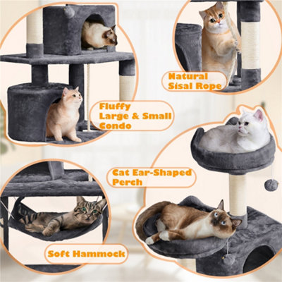 Yaheetech Dark Grey 158cm Multilevel Cat Tree Tower with 2 Condos & Scratching Post