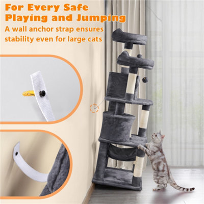 Yaheetech Dark Grey 158cm Multilevel Cat Tree Tower with 2 Condos & Scratching Post