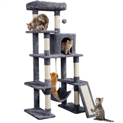 Yaheetech Dark Grey 159cm Multilevel Cat Tower Plush Cat Tree with Hammock