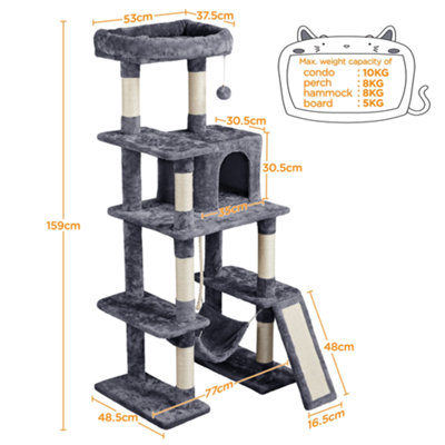 Yaheetech Dark Grey 159cm Multilevel Cat Tower Plush Cat Tree with Hammock