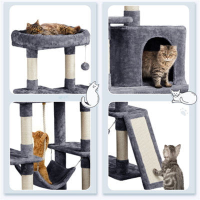 Yaheetech Dark Grey 159cm Multilevel Cat Tower Plush Cat Tree with Hammock