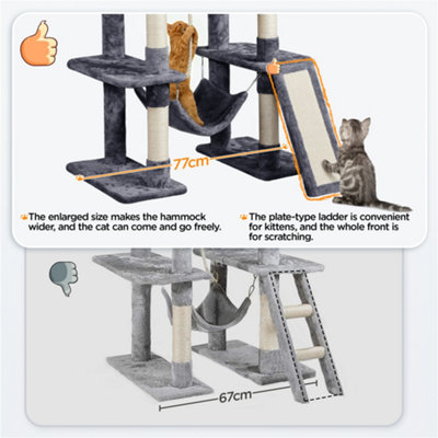 Yaheetech Dark Grey 159cm Multilevel Cat Tower Plush Cat Tree with Hammock