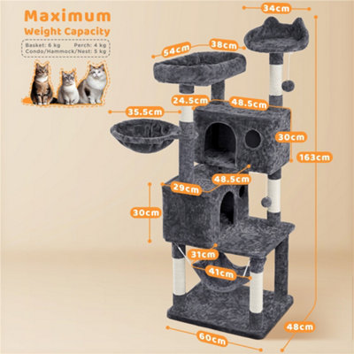 Yaheetech Dark Grey 163 ccm Multilevel Cat Tree Plush Cat Tower Medium