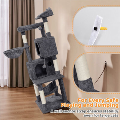 Yaheetech Dark Grey 163 ccm Multilevel Cat Tree Plush Cat Tower Medium