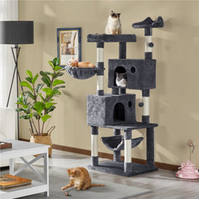 Yaheetech Dark Grey 163cm Multilevel Cat Tree Plush Cat Tower Medium