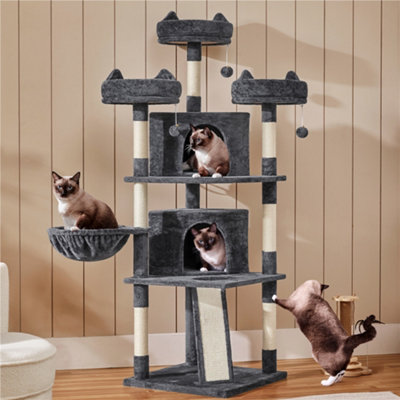 Yaheetech Dark Grey 175cm Large Cat Tower With Caves Condos Platforms 