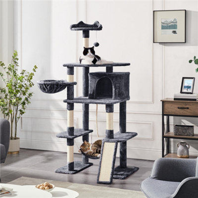 Yaheetech Dark Grey 177cm Multilevel Cat Tree Plush Cat Tower Large ...