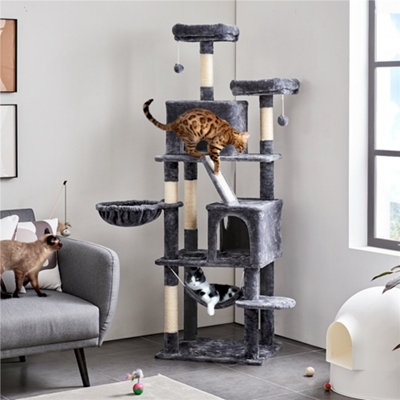 Yaheetech Dark Grey 181.5cm Large Cat Tower Multi-Level Cat Tree 2 Cozy ...