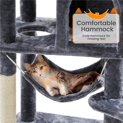 Yaheetech Dark Grey 181.5cm Large Cat Tower Multi-Level Cat Tree 2 Cozy Perches, 2 Condos and Ladder