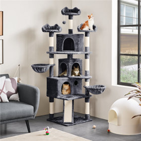 Yaheetech Dark Grey 194cm Large Cat Tree Tower with 3 Condos, 3 Perches, Dangling Ball