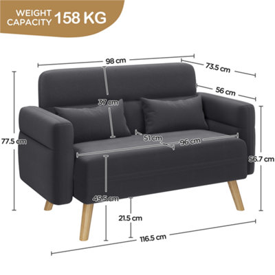 Yaheetech Dark Grey 2-Seater Fabric Loveseat Sofa with Lumbar Pillows and Solid Wood Legs