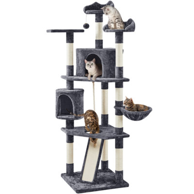 Yaheetech Dark Grey 200cm Multilevel Cat Tree Plush Cat Tower