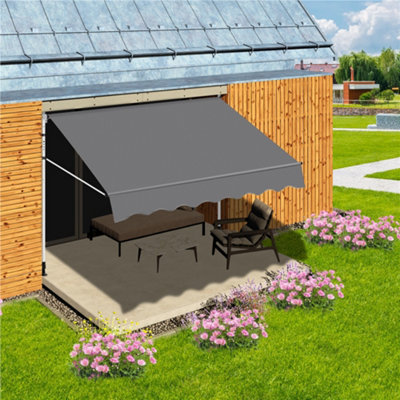 Yaheetech Dark Grey 2m L Manual Retractable Awning with Adjustable Awning Angle and Height