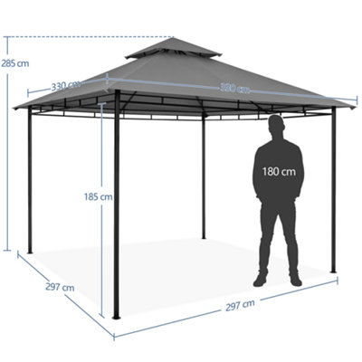 Yaheetech Dark Grey 3.3 x 3.3m Outdoor Garden Patio Gazebo with Water-resistant Fabric - 3