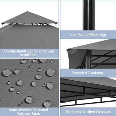 Yaheetech Dark Grey 3.3 x 3.3m Outdoor Garden Patio Gazebo with Water-resistant Fabric - 6