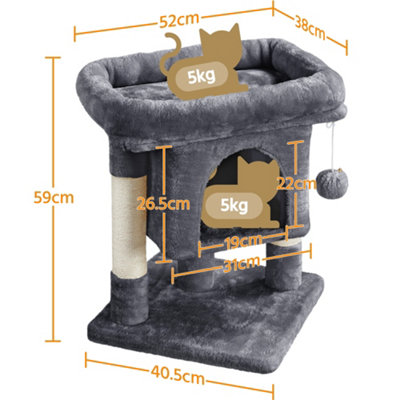 Yaheetech Dark Grey 59cm 2-Level Cat Tree Tower with Wide Perch