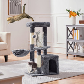 Yaheetech Dark Grey 87cm Plush Cover Cat Tower with Condo, Nest, Platform
