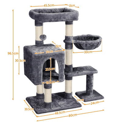 Yaheetech Dark Grey 96.5cm 4-Level Cat Tree Tower with Condo Plush Perch & Scratching Posts
