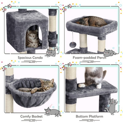 Yaheetech Dark Grey 96.5cm 4-Level Cat Tree Tower with Condo Plush Perch & Scratching Posts
