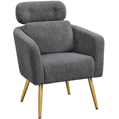Yaheetech Dark Grey Boucle Barrel Accent Chair with Adjustable Headrest