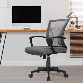 Yaheetech Dark Grey Ergonomic Mesh Office Chair with Mid-Back 360 Degree Rolling Casters Height Adjustable