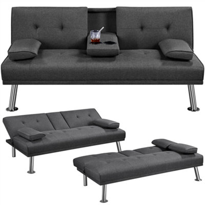 TAUS 70" Dark Gray Convertible Futon Sofa Bed – Fabric Sleeper, Space Saving, Modern, Cat-Scratch-Proof