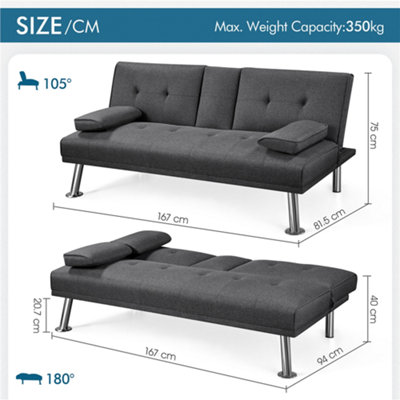 Yaheetech Dark Grey Fabric Upholstered Convertible Futon Sofa Bed for ...