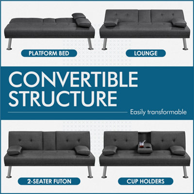 Yaheetech Dark Grey Fabric Upholstered Convertible Futon Sofa Bed for ...