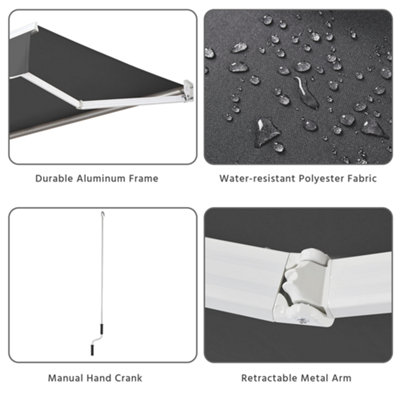 Yaheetech Dark Grey Manual Retractable Awning with Adjustable Angle and Height 300x250 cm