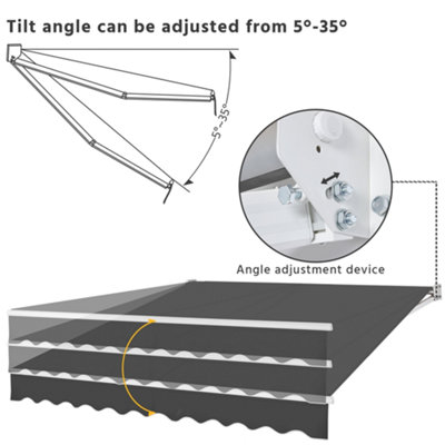 Yaheetech Dark Grey Manual Retractable Awning with Adjustable Angle and Height 300x250 cm - 3