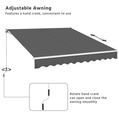 Yaheetech Dark Grey Manual Retractable Awning with Adjustable Angle and Height 300x250 cm - 4