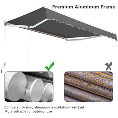 Yaheetech Dark Grey Manual Retractable Awning with Adjustable Angle and Height 300x250 cm - 5