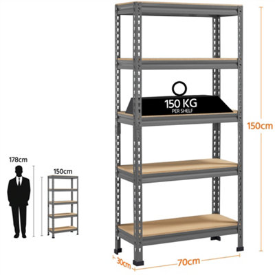 Yaheetech Dark Grey Metal 5 Tiers Boltless Storage Shelf for Warehouse Home - 3