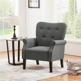 Yaheetech Dark Grey Modern Accent Chair Upholstered Roll Arm Polyester Fabrics Single Sofa