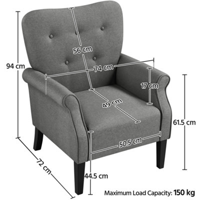 Yaheetech Dark Grey Modern Accent Chair Upholstered Roll Arm Polyester Fabrics Single Sofa