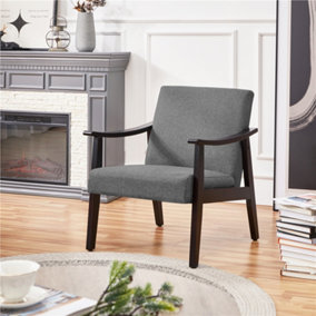 Yaheetech Dark Grey Modern Fabric Accent Armchair with Rubber Wood Legs