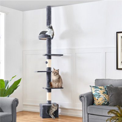 Yaheetech Dark Grey Multi-Level Wooden Adjustable Height Cat Tree with Perches and Scratching Posts