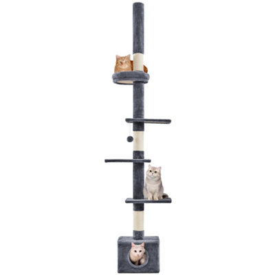 Yaheetech Dark Grey Multi-Level Wooden Adjustable Height Cat Tree with Perches and Scratching Posts