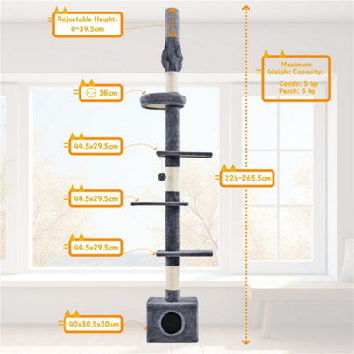 Yaheetech Dark Grey Multi-Level Wooden Adjustable Height Cat Tree with Perches and Scratching Posts