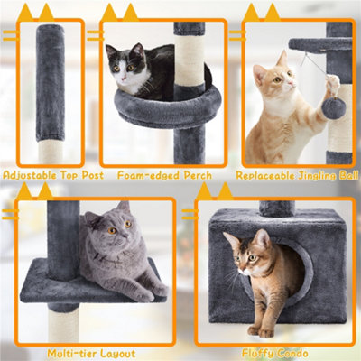 Yaheetech Dark Grey Multi-Level Wooden Adjustable Height Cat Tree with Perches and Scratching Posts