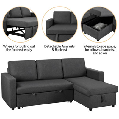 Yaheetech Dark Grey Reversible Sectional Sofa with Chaise for Limited ...