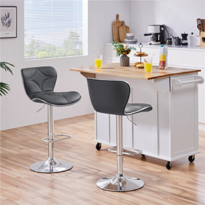 Yaheetech Dark Grey Set of 2 Faux Leather Bar Stools with Footrest