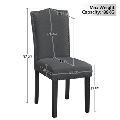 Yaheetech Dark Grey Set of 2 Modern Dining Chairs with Nailhead Trim