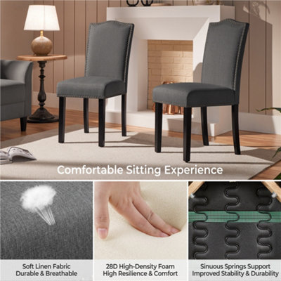 Yaheetech Dark Grey Set of 2 Modern Dining Chairs with Nailhead Trim